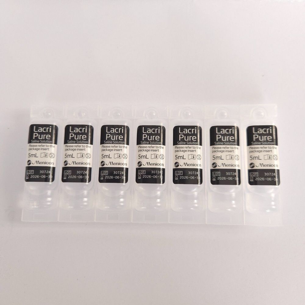 Menicon Lacri Pure Saline Rinsing Insertion Solution 5ml (7 Pack) Exp Jan 2028